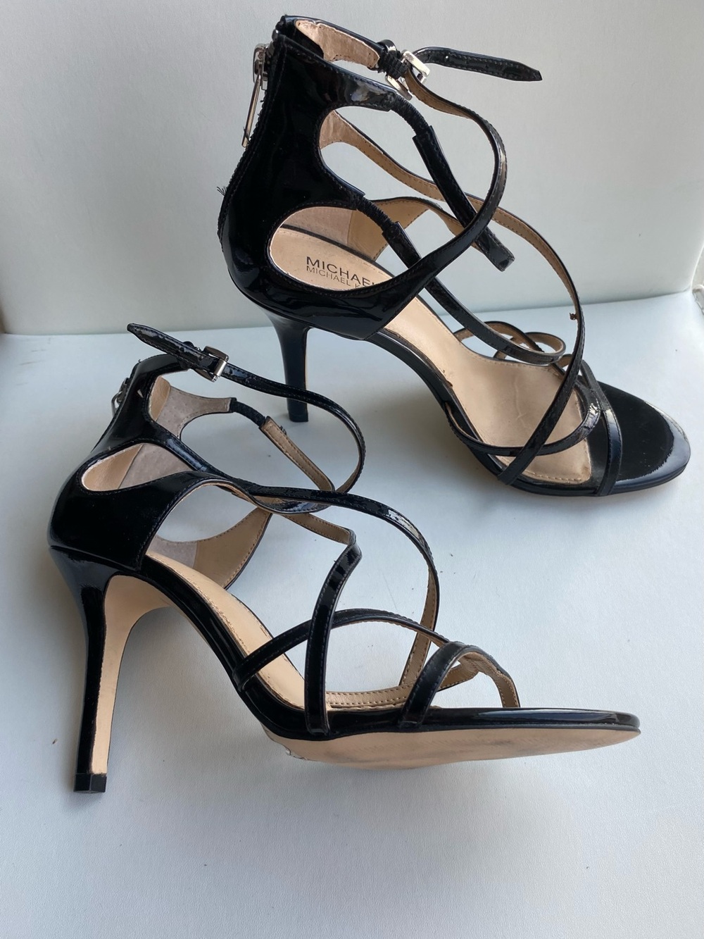 Michael Kors Black Patent Strappy Stiletto Sandals